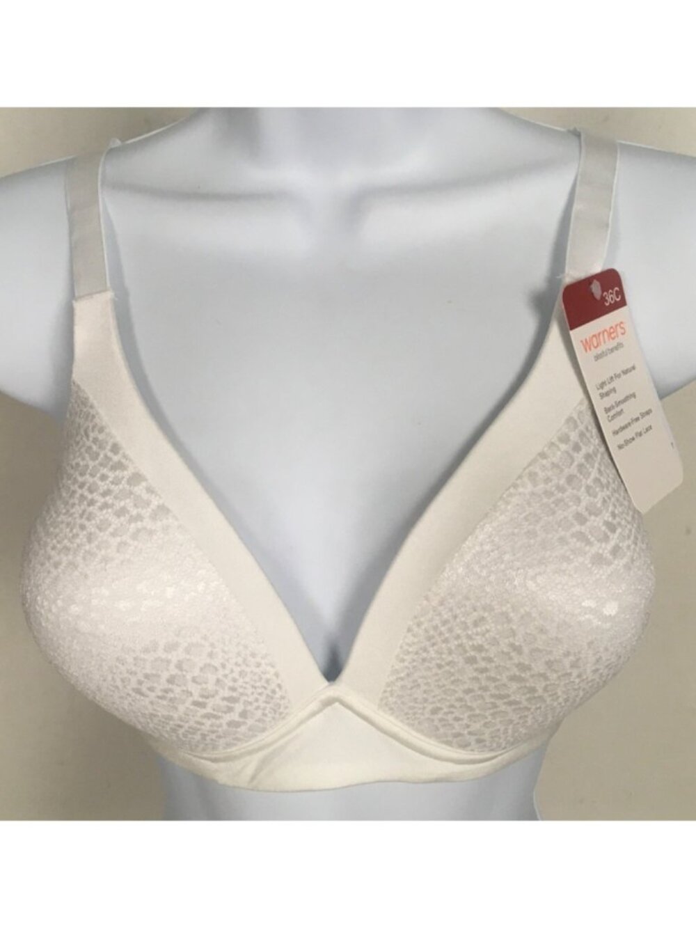 Warners T shirt Bra Size 36C White Lined Back Smooth W4013 Wireless New w Tags
